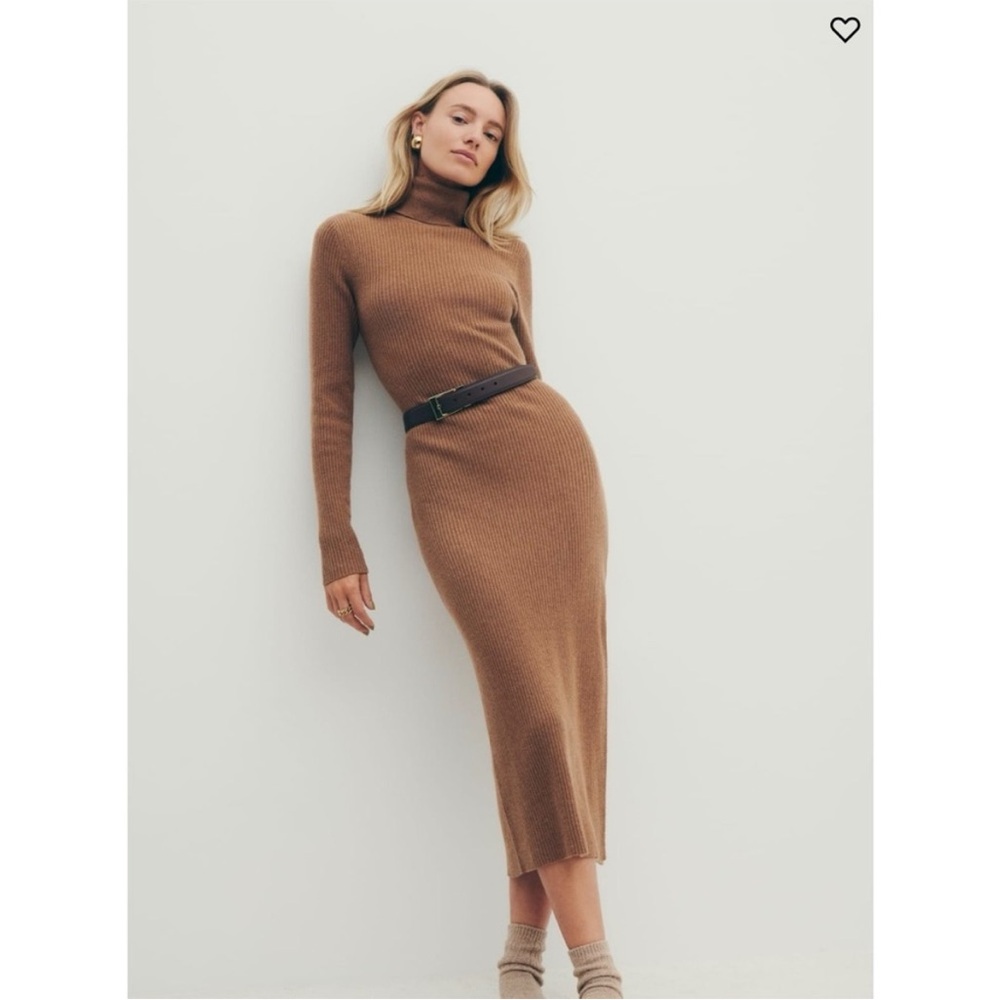 NWT Reformation Robin Cashmere Camel Turtleneck Dress
